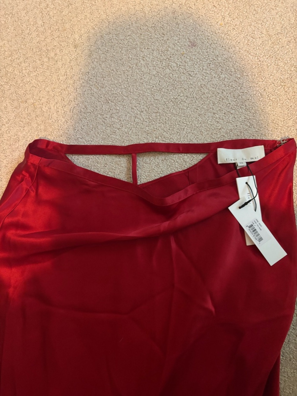 Fleur du Mal Rose Valentine Silk Midi Skirt Red Cutout Back Size M NWT - Picture 3 of 4